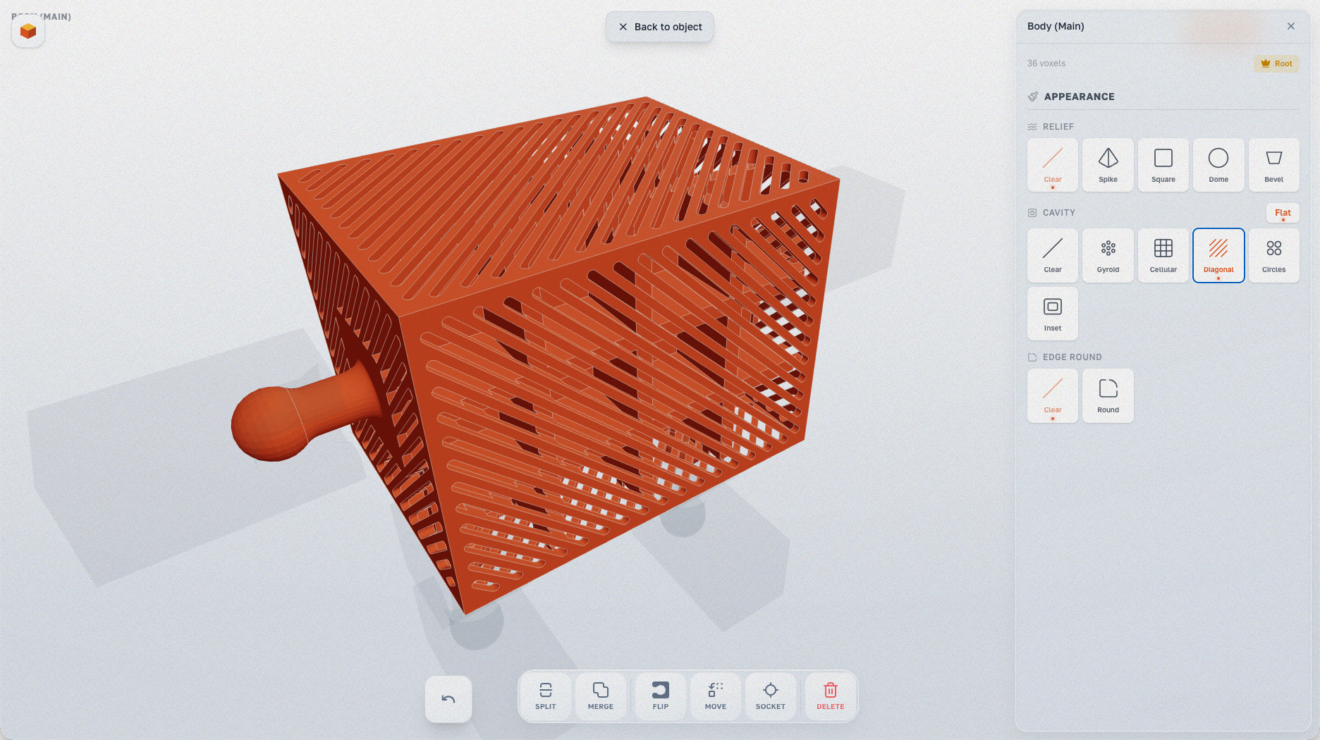 Diagonal — diagonal line cutouts through the shell
