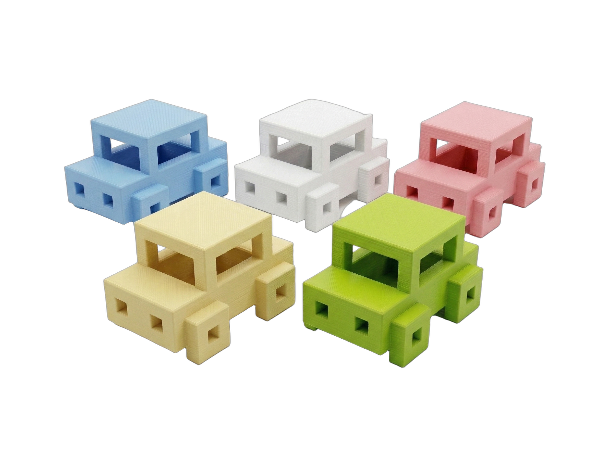 Colorful 3D printed toy cars